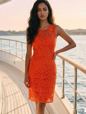 J Crew Collection Poppy Coral Floral Lace Sheath Dress Sz 4 Sleeveless Cocktail